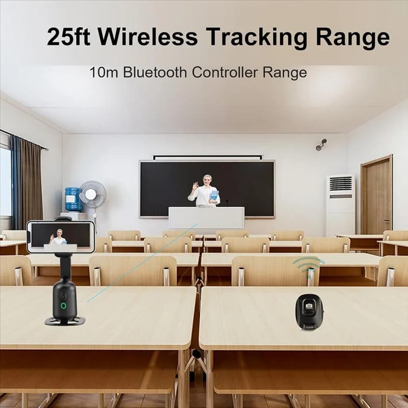-Trasppiede con tracciamento automatico del viso con giunto cardanico Smart AI ABGQ, 360 ° Girevole con telecomando e controllo gestuale per la registrazione video, Tikok, Vlog
