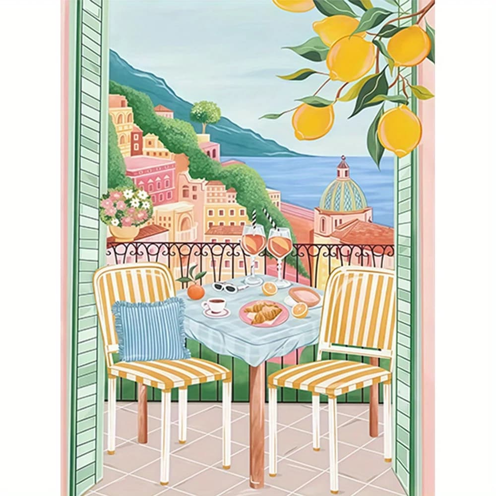 1pc frameless 1pc Enjoyable Afternoon Tea Time, 16X20 Inches - Frameless - Suitable for Beginners Acrylic Painting - Paint by Nu