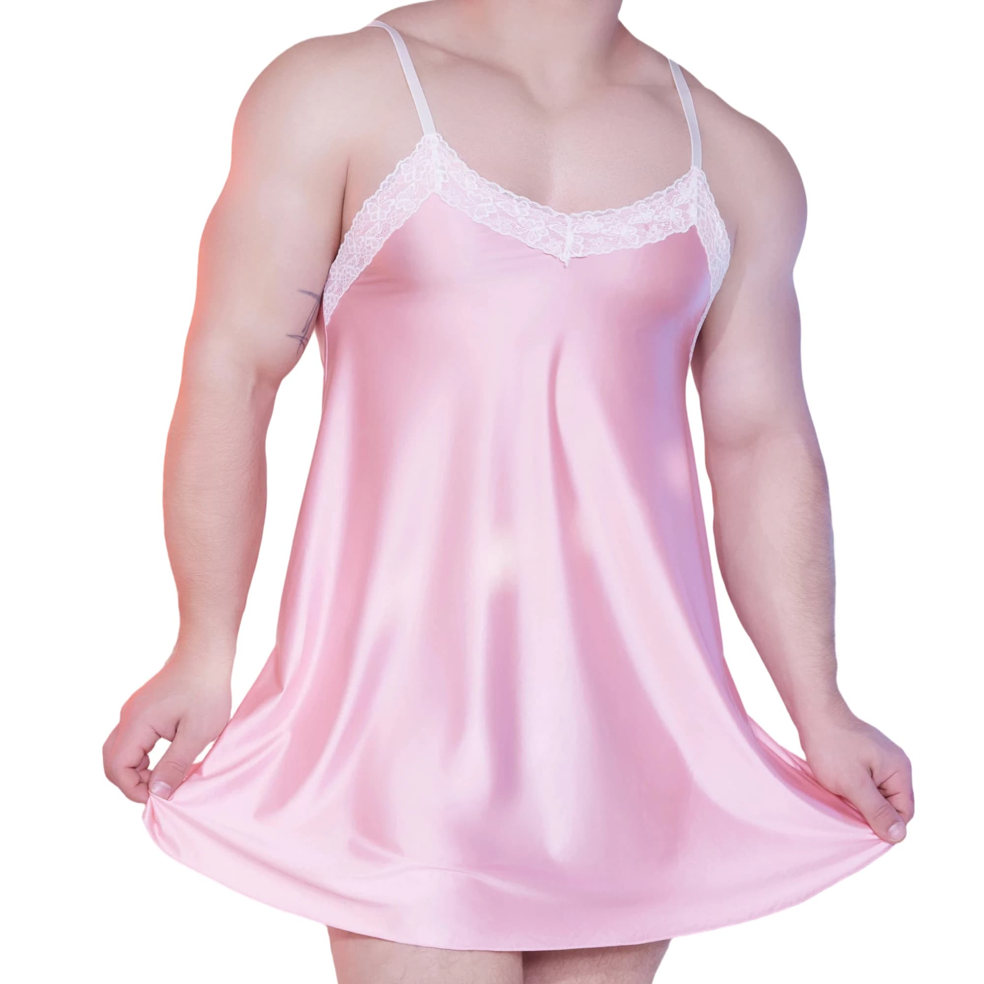 Mens Sissy Lingerie Lace Trim Exotic Babydolls Novelty Sleep Dress Men's Erotic Nightgown Silky Soft Chemises Pajamas Sleepwear