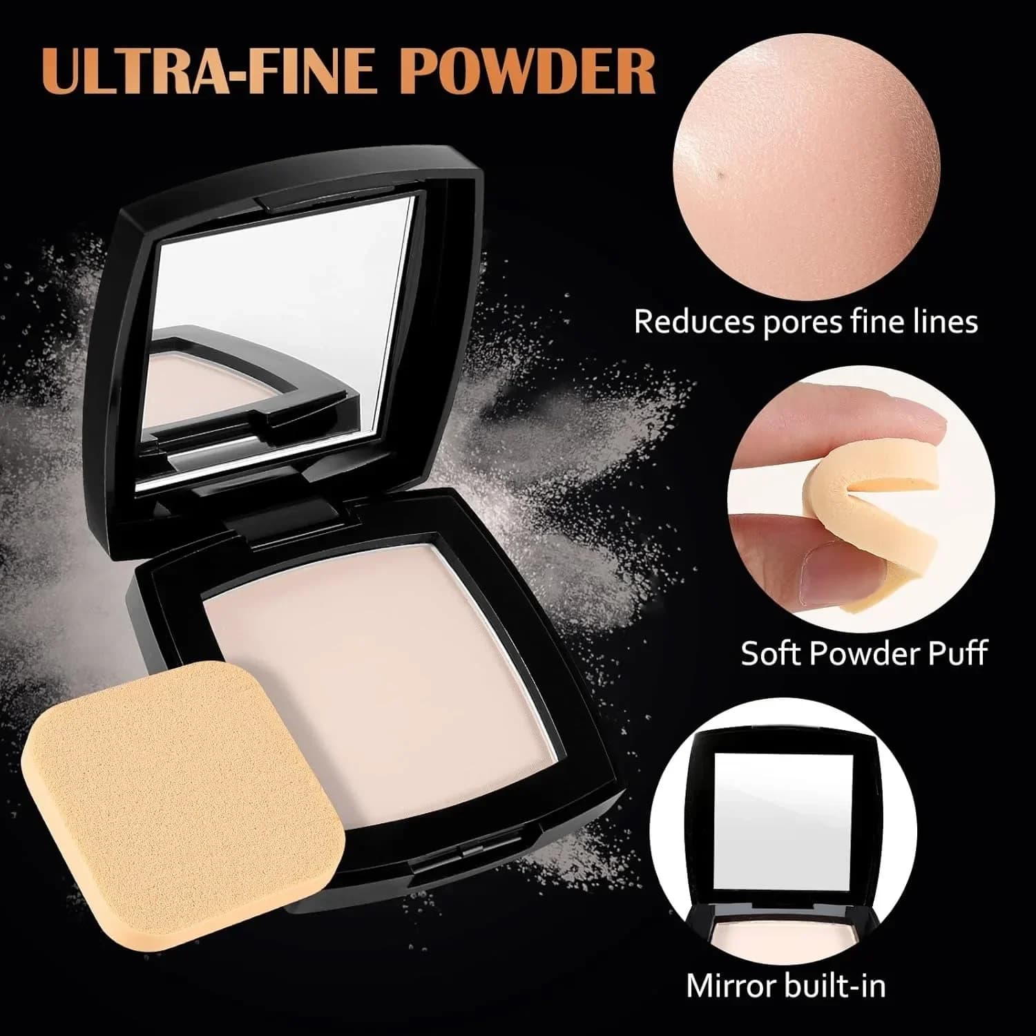 Transparent Cover Setting Powder Compact Lightweight Natural No Smudge Oil Control Concealer Long-wear Flawless for Women Girls
