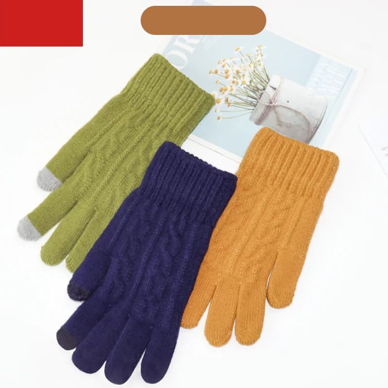 Autumn and Winter Men's and Women's Cycling Warm Fleece-Lined Student Solid Color Touch Screen Knitted Gloves