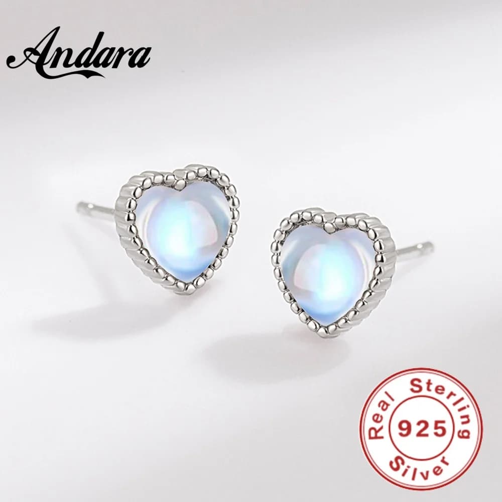 Andara New 925 Sterling Silver Stud Earrings Love Moonstone Jewelry for Women Party Engagement Jewelry Gifts