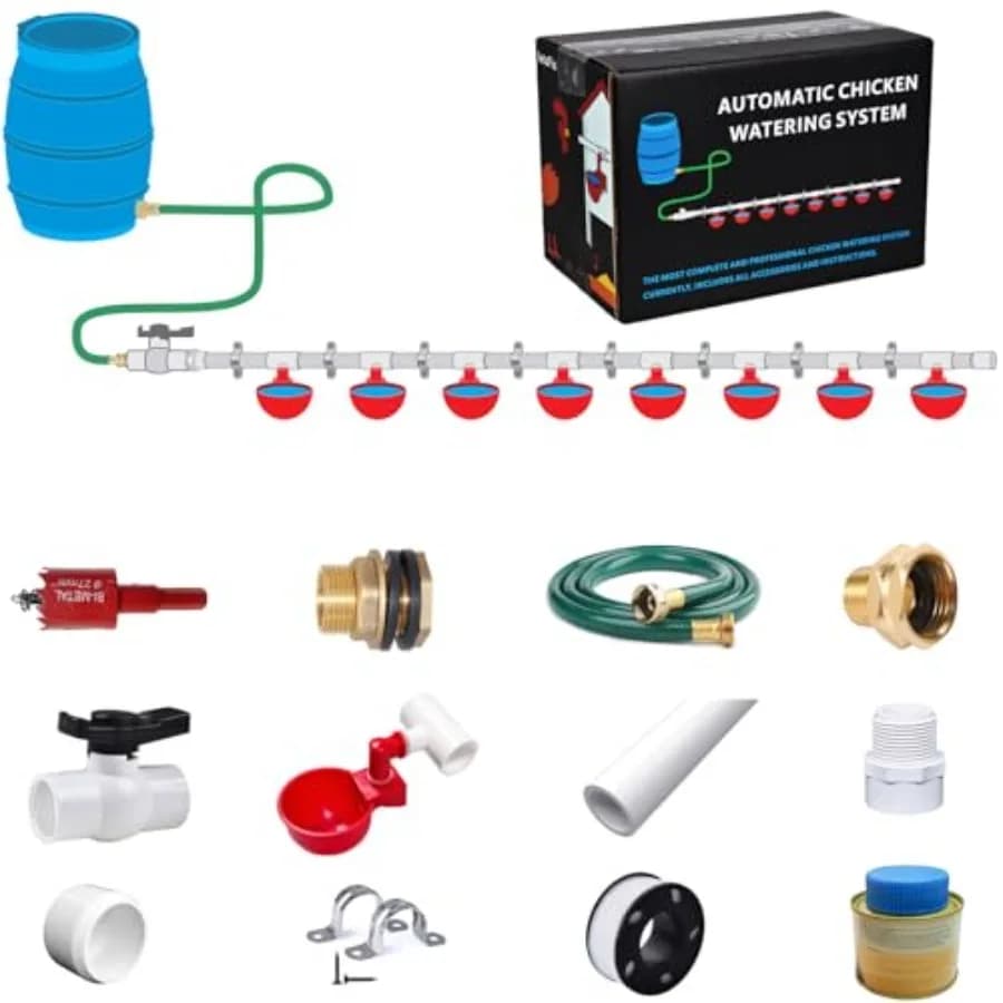 Sistema Automatico di Abbeveraggio per Polli: Kit Tubi in PVC Grigio con Raccordi a T da 1/2 Pollice e Tubo da Giardino per Allevamento Avicolo