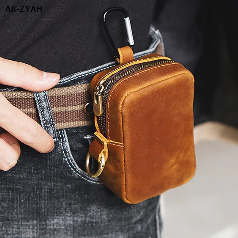 'A1'Bhide with zipper, key rings, coin holder, card holder, belt rack for outdoor racing, sport, coins, small vintage bag