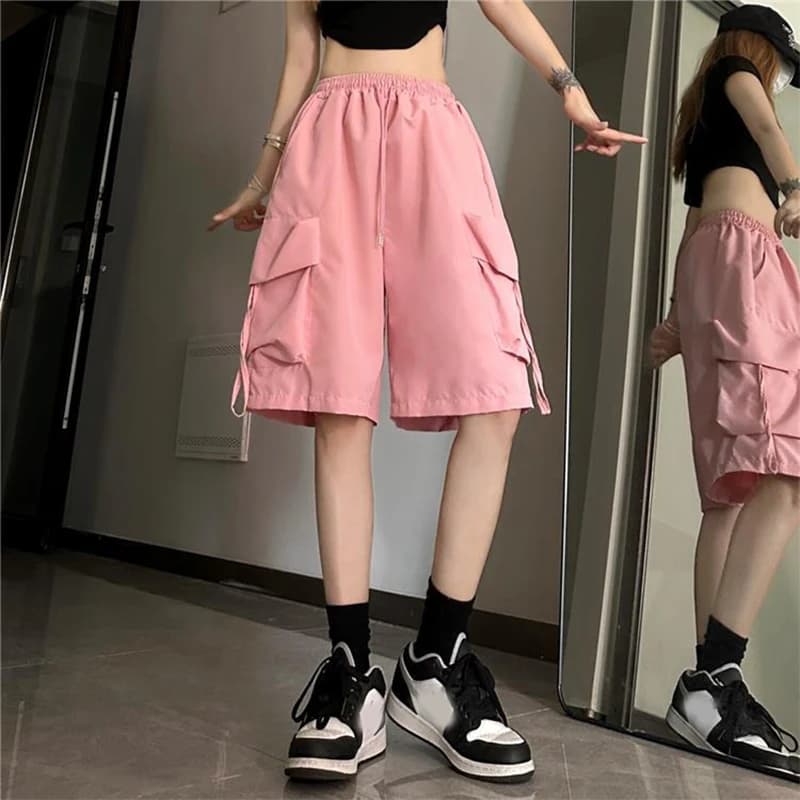 Pantaloni cargo a cinque punti Hip Hop High Street da donna Pantaloncini sportivi sottili a vita alta con coulisse e tasca Pantaloni casual ad asciugatura rapida