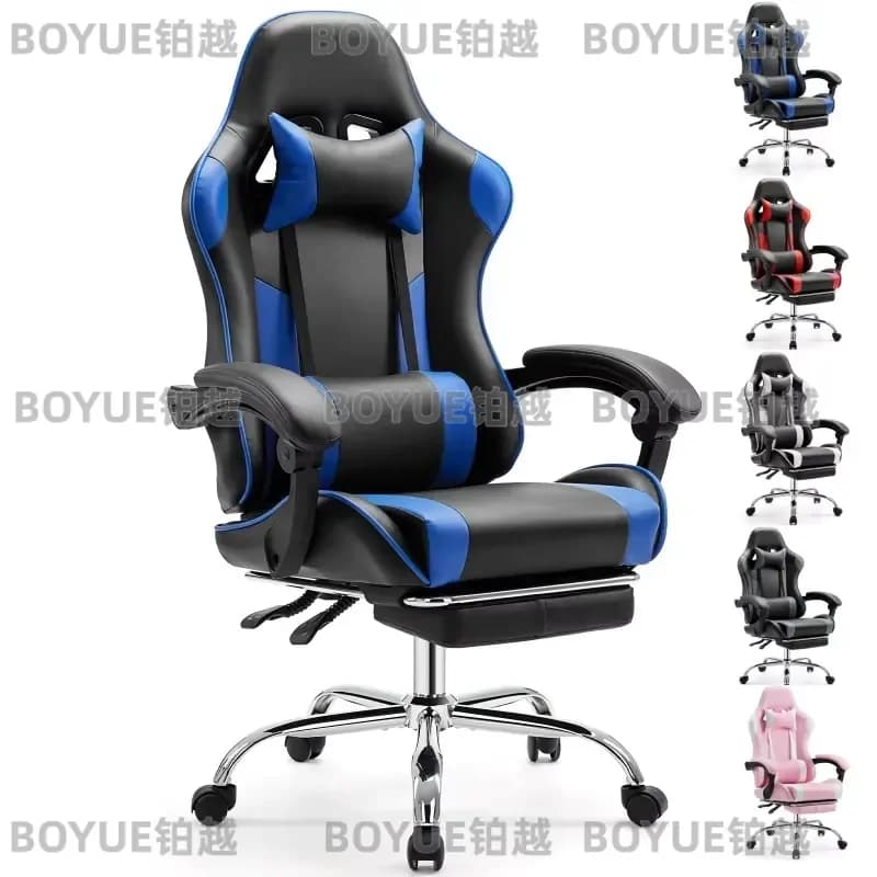 Ergonomic Racing Gaming Chair Adjustable Swivel PU Leather Office Computer Seat with Headrest Lumbar Support for Living Room