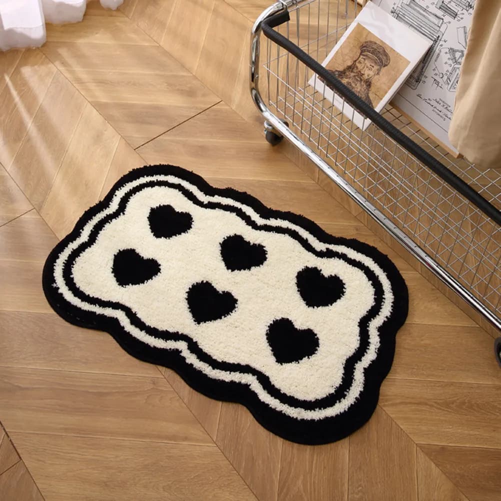 Tappetino da bagno antiscivolo con motivo a cuore, tappeto da bagno assorbente, tappetini da bagno lavabili, morbidi e confortevoli, per uso domestico