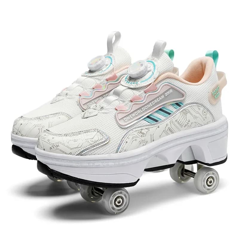 4 Wheel Skating Shoes with Upper Upper, Automatically Retractable, Multifunction sneakers for Boys, Girls, Children and Young