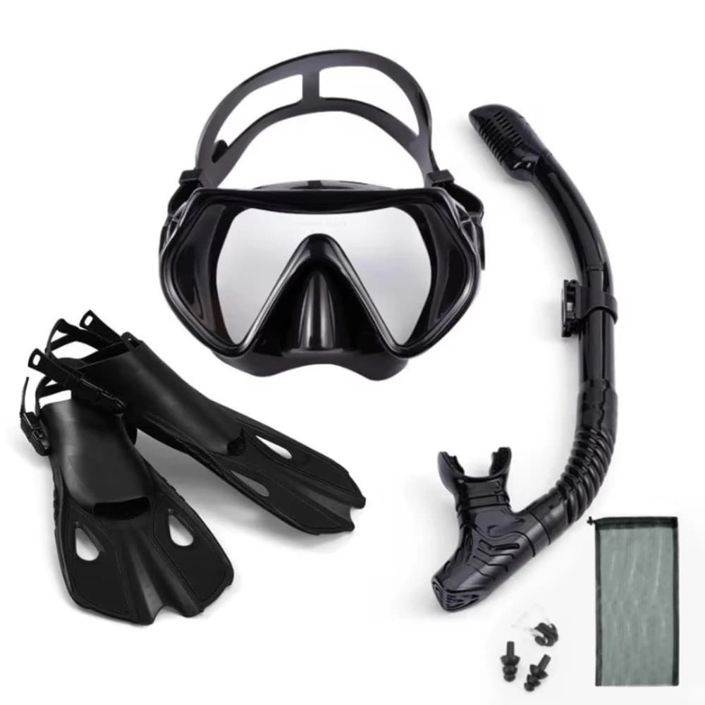 Mask Fin Snorkel Set Snorkel Gear for Adult Panoramic View Snorkel Mask Adjustable Dive Flipper Dry Top Snorkel and Travel Bag
