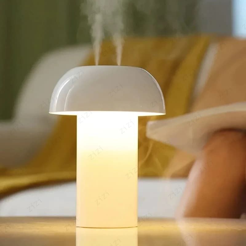 Umidificatore a Forma di Fungo con Luce Notturna Atmosferica, Doppio Spray, USB, Grande Volume di Nebbia, Silenzioso