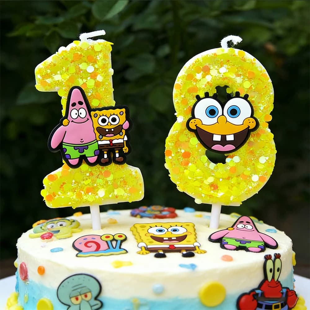 Spongebob Candela Numero 0-9 Torta di compleanno Decorazione candela Spongebob Festa di compleanno Cake Topper Baby Shower Decorazione regalo