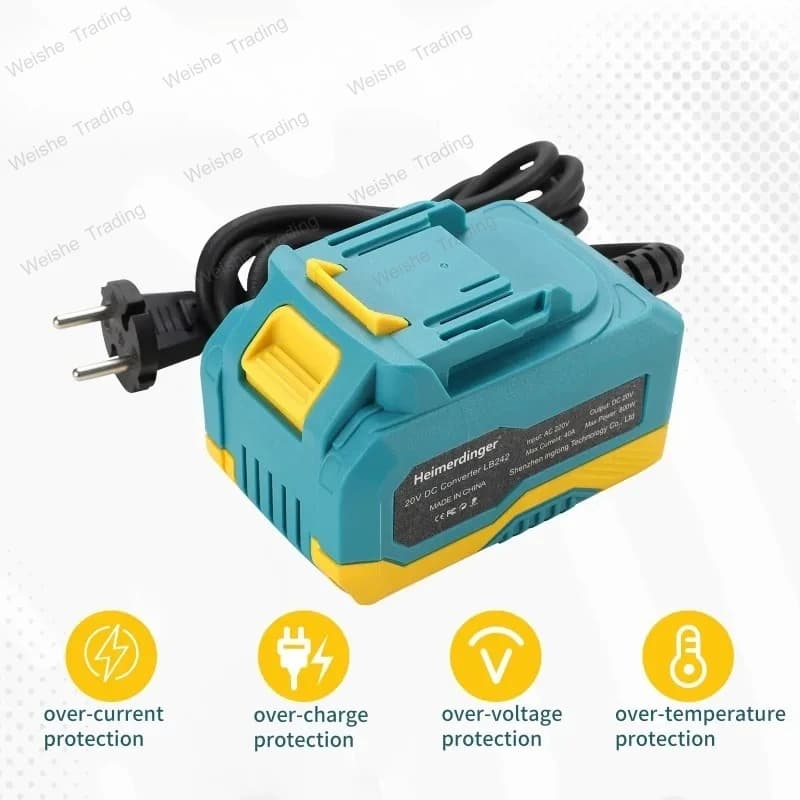 Convertitore da 220V AC a 18V DC per Utensili Cordless da 20V - Protezione Intelligente, Spina EU, Design Antiscivolo