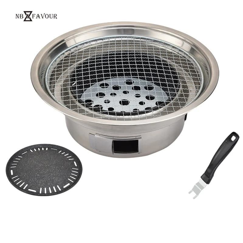-FAVOUR BBQ Grill Stainless Steel Non-stick Barbecue Tray BBQ Charcoal Grill for Outdoor Camping