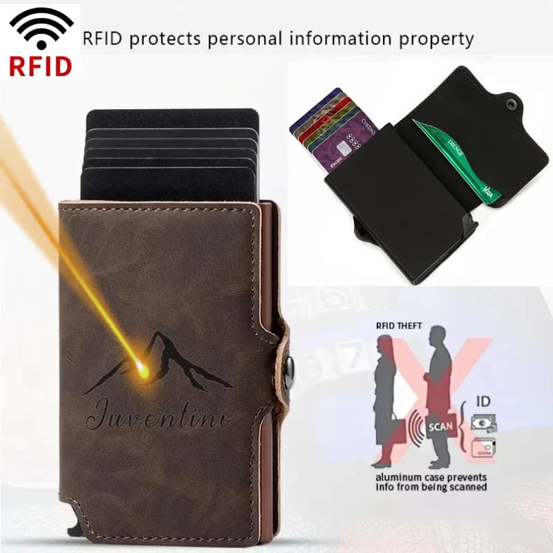Porta carte di credito pop-up con blocco RFID con nome personalizzato per uomo, portafogli sottili da donna minimalisti in vera pelle con fermasoldi