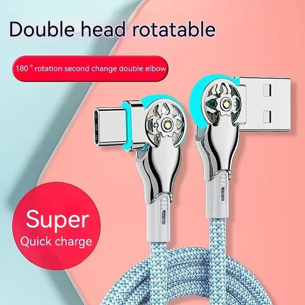 Cavo dati a ricarica rapida con doppia rotazione a gomito tipo C a tipo C per iPhone Huawei Samsung Xiaomi Oneplus, cavo USB C per ricarica rapida