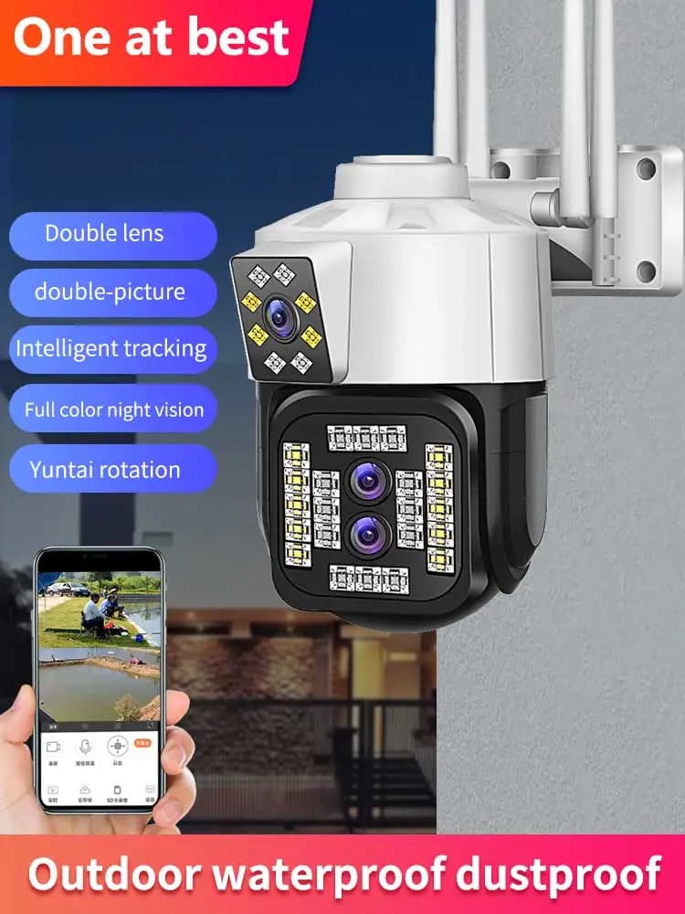 6MP UHD 390Eyes APP Triple Lens Double Screen PTZ IP Dome Camera AI Humanoid Detection Full Color CCTV Intercom Baby Monitor
