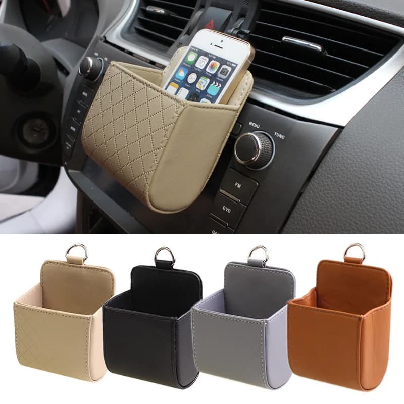 1pc supporto per telefono per auto supporto per presa d'aria scatola di immagazzinaggio appesa borsa per cellulare per auto borsa per occhiali in pelle PU supporto per la casa