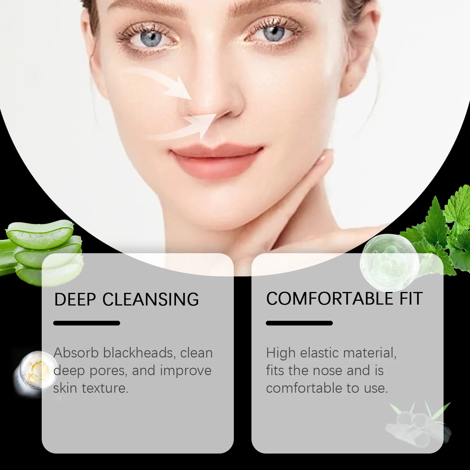 Maschera Rimuovi Punti Neri al Carbone, Trattamento Profondo per Pori, Controllo Olio, Rimozione Punti Neri, Acne e Brufoli, Strisce Nasali Esfolianti