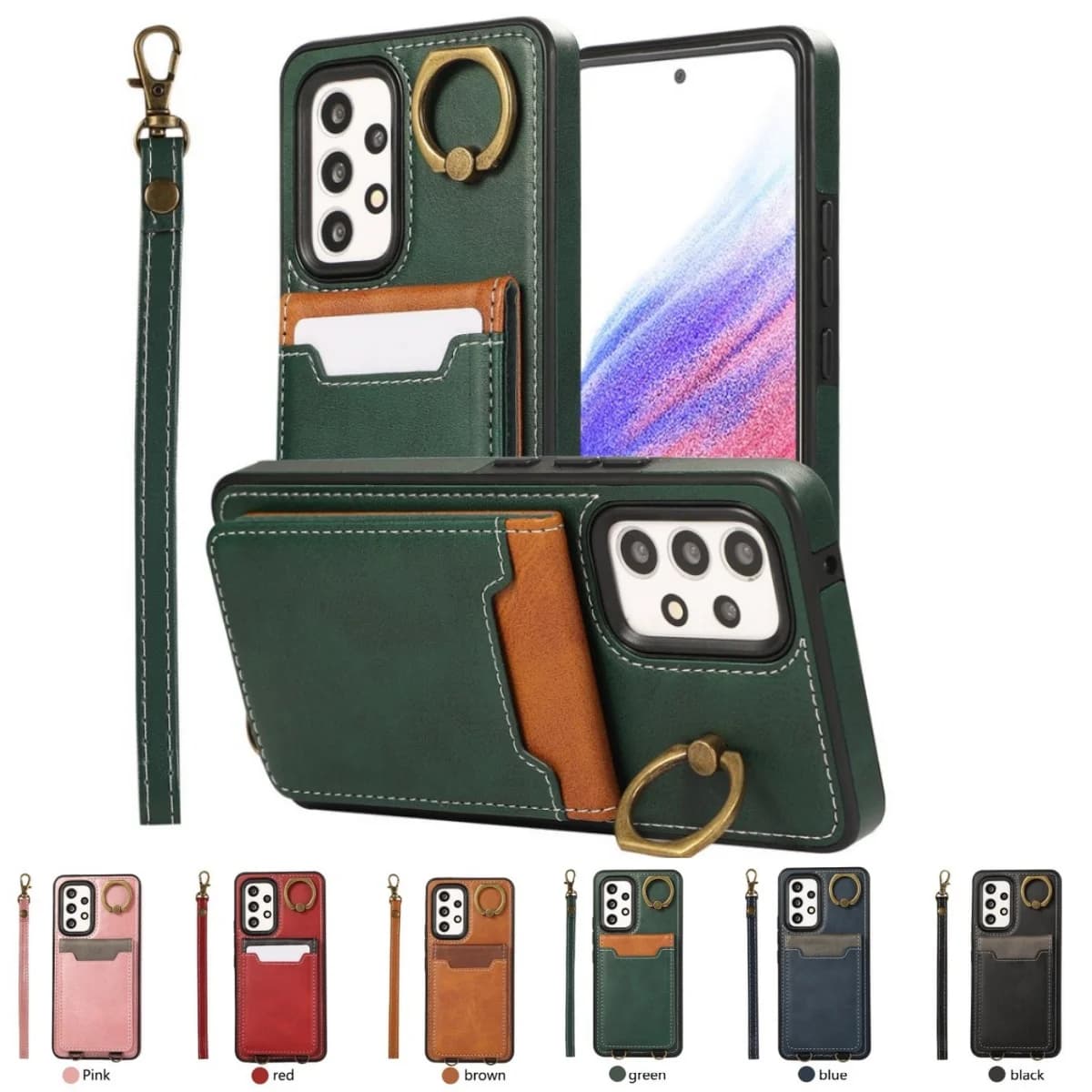 Custodia a portafoglio in pelle color block per Samsung Galaxy A04 A05 A06 A12/13/14/15 A22/23/24/25 A32/33/34/35 A52/53/54/55 A72/A73 4G/5G