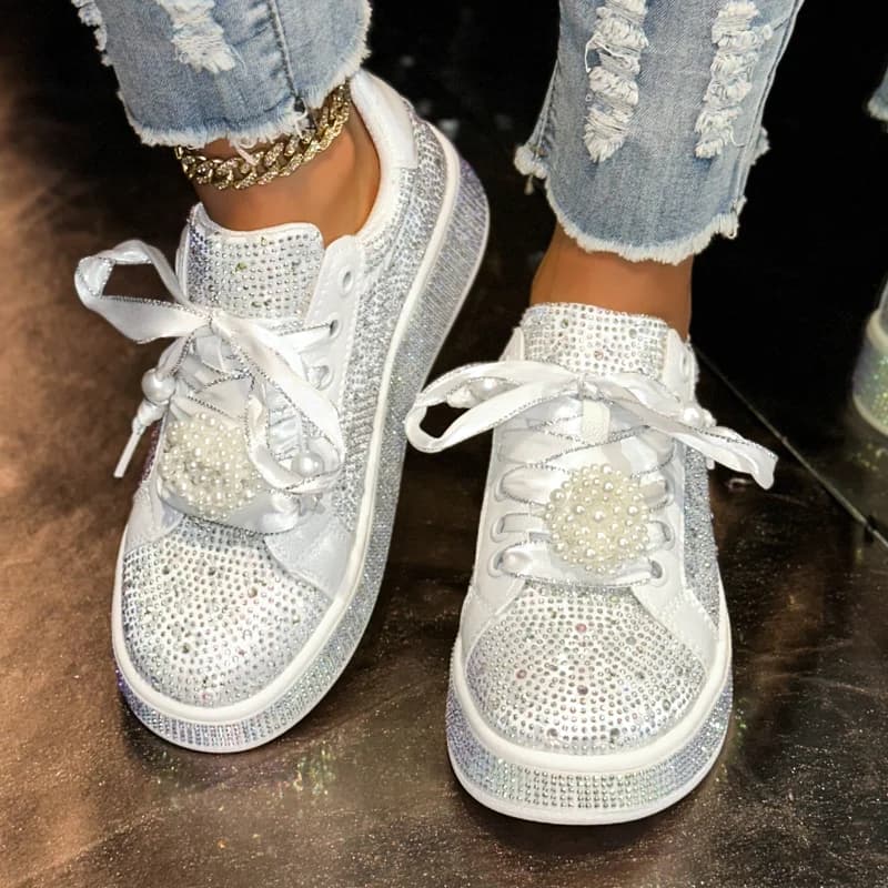Women's Platform Shoes Shine Casual Outdoor Blingbling Design Skateboard Breathable White Sneakers Tennis Sport Shoes Female 43