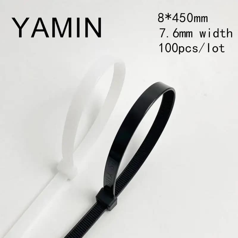 100pcs/pack 8*450mm Nylon Cable Ties Self-locking Fixation White Black Computer Line Bundles For Wires Tidy