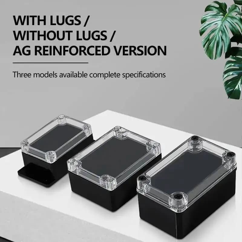 Waterproof junction box with 2-piece transparent cover Black plastic terminal switch box for indoor security camera power supply
