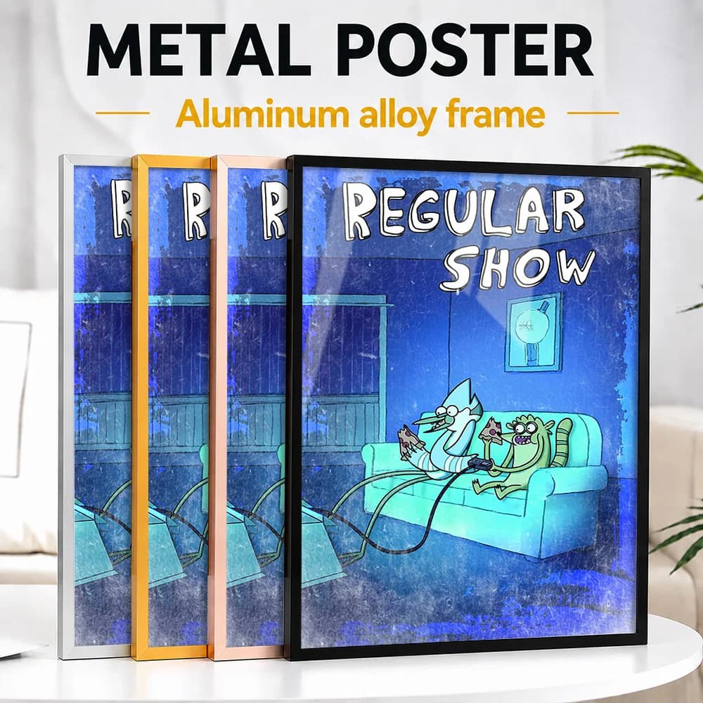 Regular Show Arcade Duo Framed Metal Poster Personalized Photo Bold Digital Style Wall Art For Game Room Premium Collector Gift