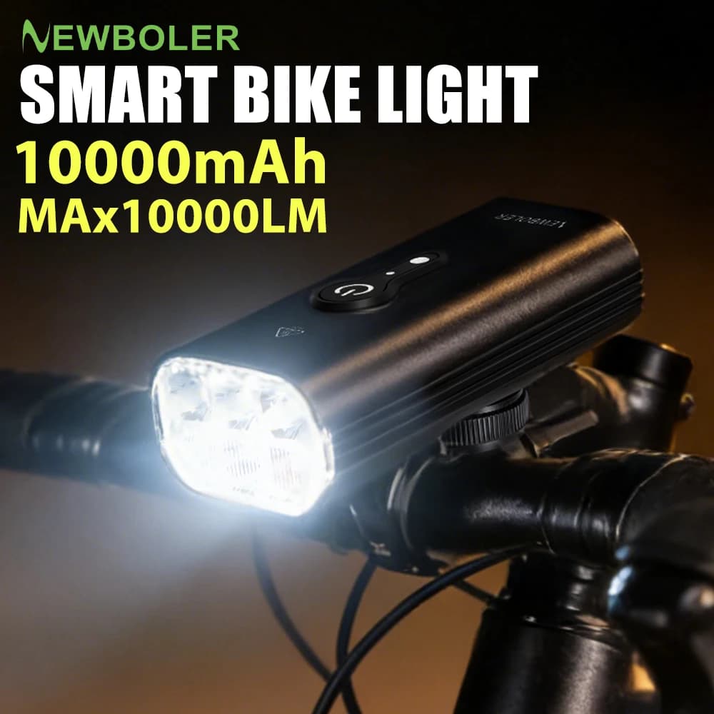 NEWBOLER Luce Anteriore per Bicicletta 10000mAh, 10000LM, Impermeabile, Ricarica USB, Lampada per MTB e Ciclismo su Strada, Accessori per Bici