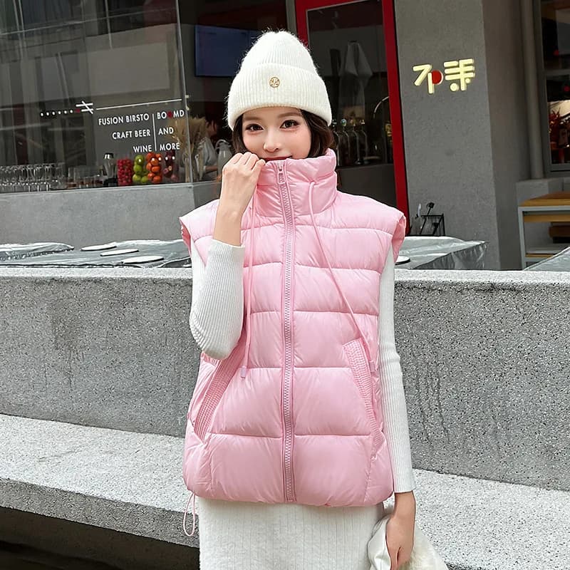 2026 Fashion Cotton-padded Jacket Women Vest Autumn Winter Thicken Sleeveless Waistcoat Stand-collar Warm Short Vest Loose Coats