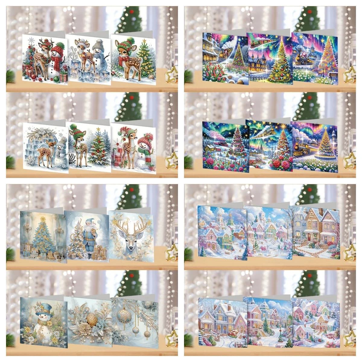6 set di pittura diamante fai da te di biglietti d'auguri di carta con temi natalizi/cartoline con motivi animali, regali natalizi