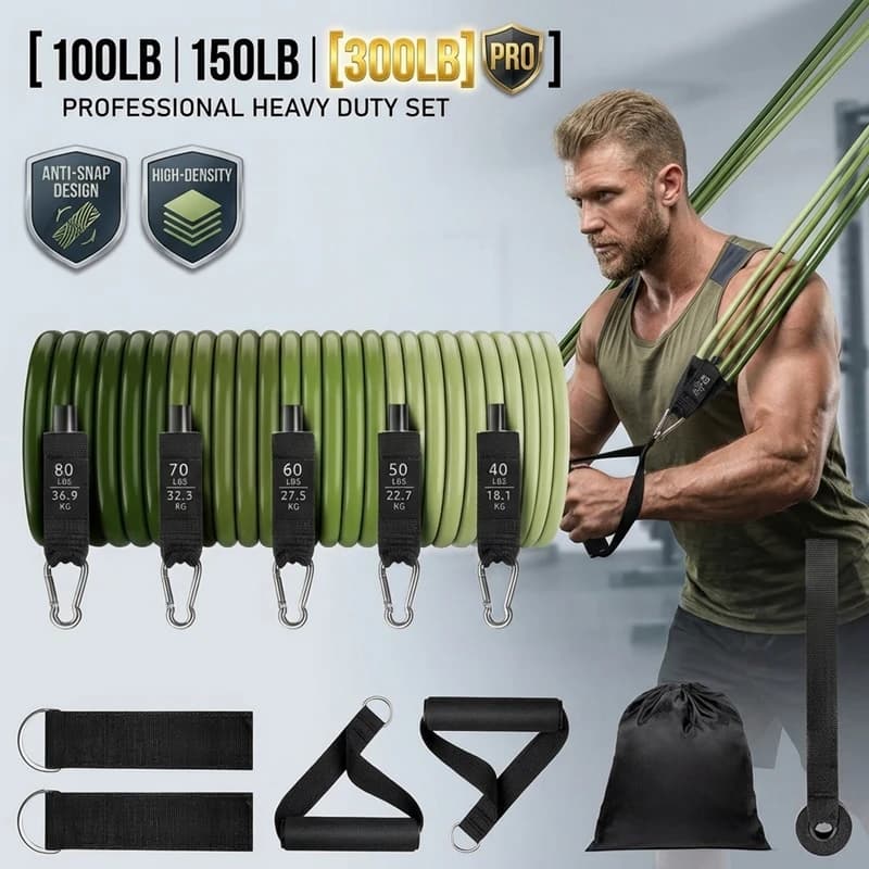136KG/300LBS Professional Resistance Band Set, 100-300 LBS Fitness Elastics, Anti-Rottura Elastic Bands for Domestic Training