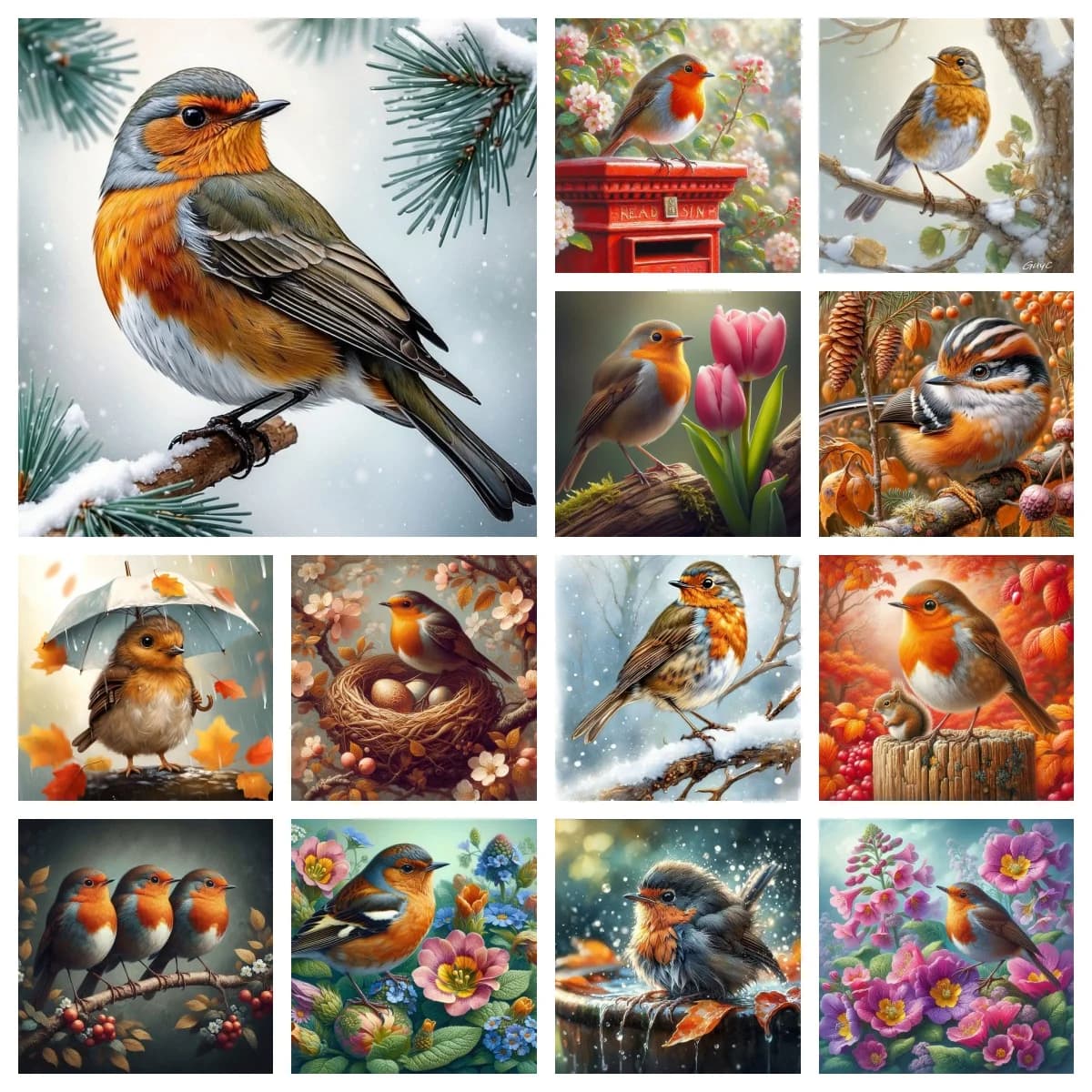 Beautiful Robin DIY Diamond Painting Animal Mosaic Oil Painting Hand Diamond Embroidery Birds Home Decor Handicrafts