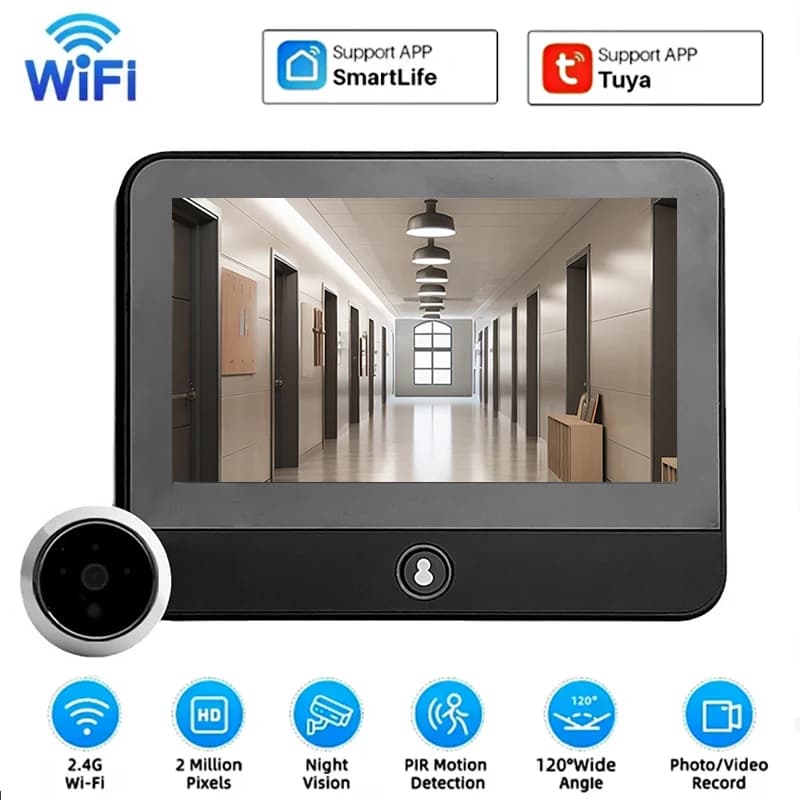 Tuya Radar Wireless Campanello WiFi Porta Peepholes Telecamera HD Rilevazione movimento PIR Visione notturna 1080P Videocitofono da 4,3 pollici