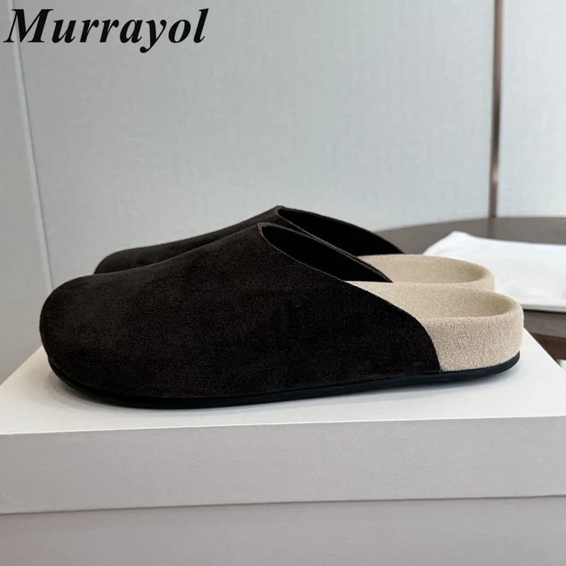 Flat Thick Sole Lazy Mules Women Cow Suede Closed Toe Half Slippers Ladies Spring Autumn Outdoor Vacation Walking Shoes 2026