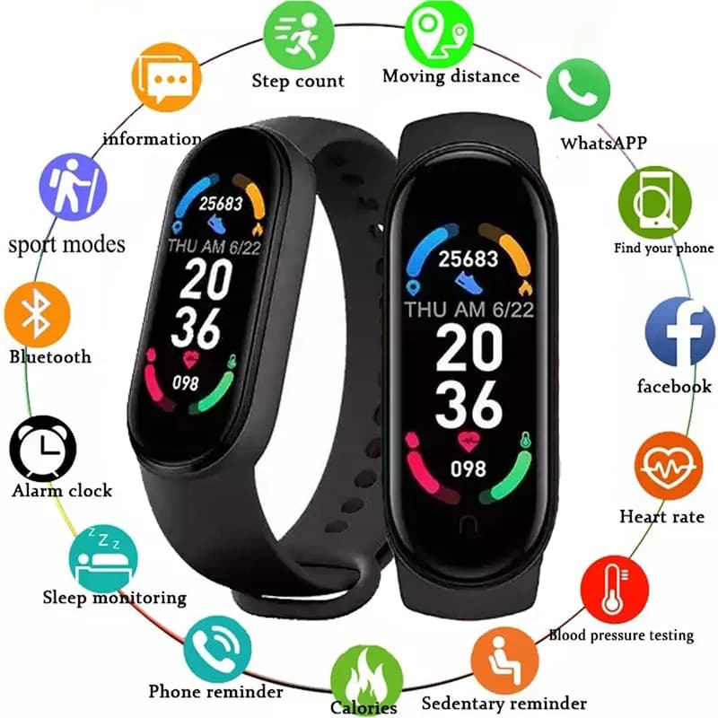 M6 Smart Watch Uomo Donna Fitness Sport Smart Band Bracciale IP67 Bluetooth Musica Frequenza cardiaca Scatta foto Smartwatch per Xiaomi