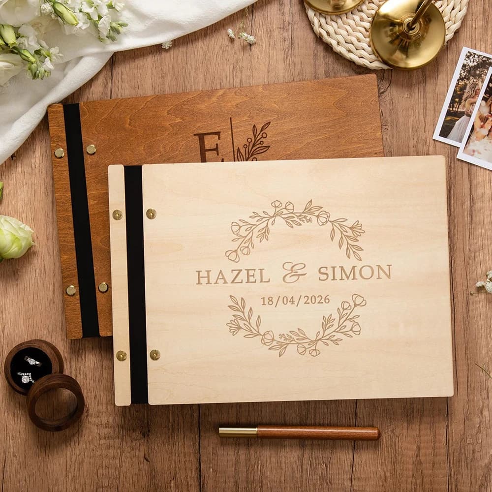 Custom Wooden Wedding Guest Book A4/A5 Personalized Wedding Photo Album Laser Engraved Perfect for photos and heart felt messages