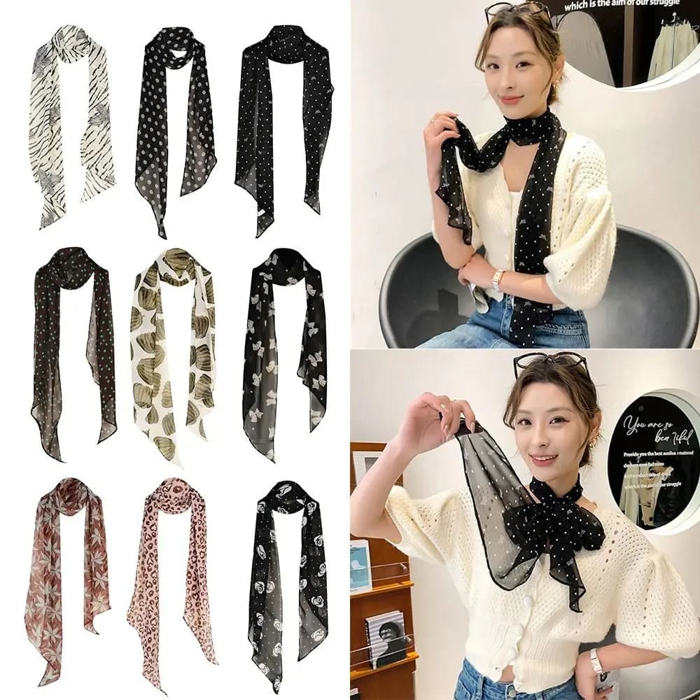 Slim and Long Scarves, Multifunctional Silk Decorative Scarf, Solar Protection for Women, Ladies and Girls