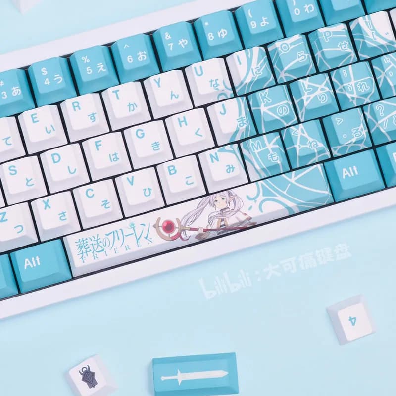 Set di tasti PBT personalizzati a tema anime Frieren, con stelo a croce, per tastiere meccaniche da gaming