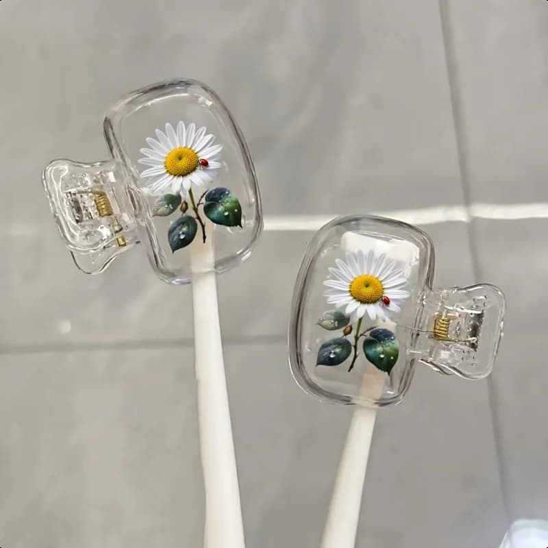 2Pcs Daisy Toothbrush Storage Case, Portable Plastic Toothbrush Protector Box, Travel Dustproof Toothbrush Holder