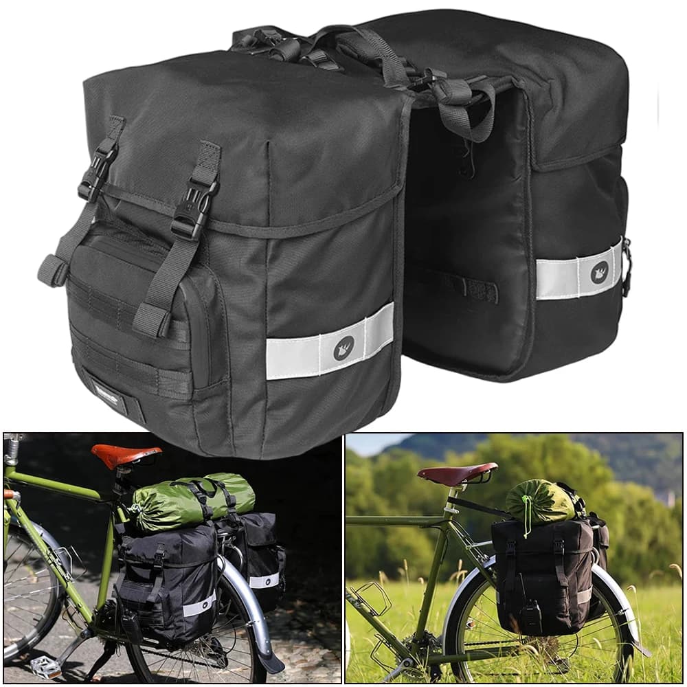 Borsa laterale per bicicletta da 40 litri Borsa da bici bifacciale 2 in 1 con borsa interna impermeabile Copertura antipioggia adatta ai rack posteriori fino a 6,5 "larghezza Ciclismo
