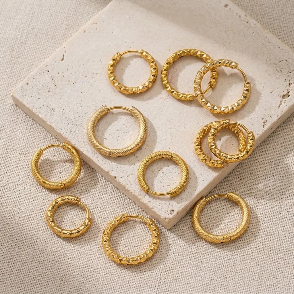 4pcs/Lot Stainless Steel Gold Irregular Hammered Texture Hoop Earrings Jewelry Ear Rings Women Gifts Making Findings Supplies