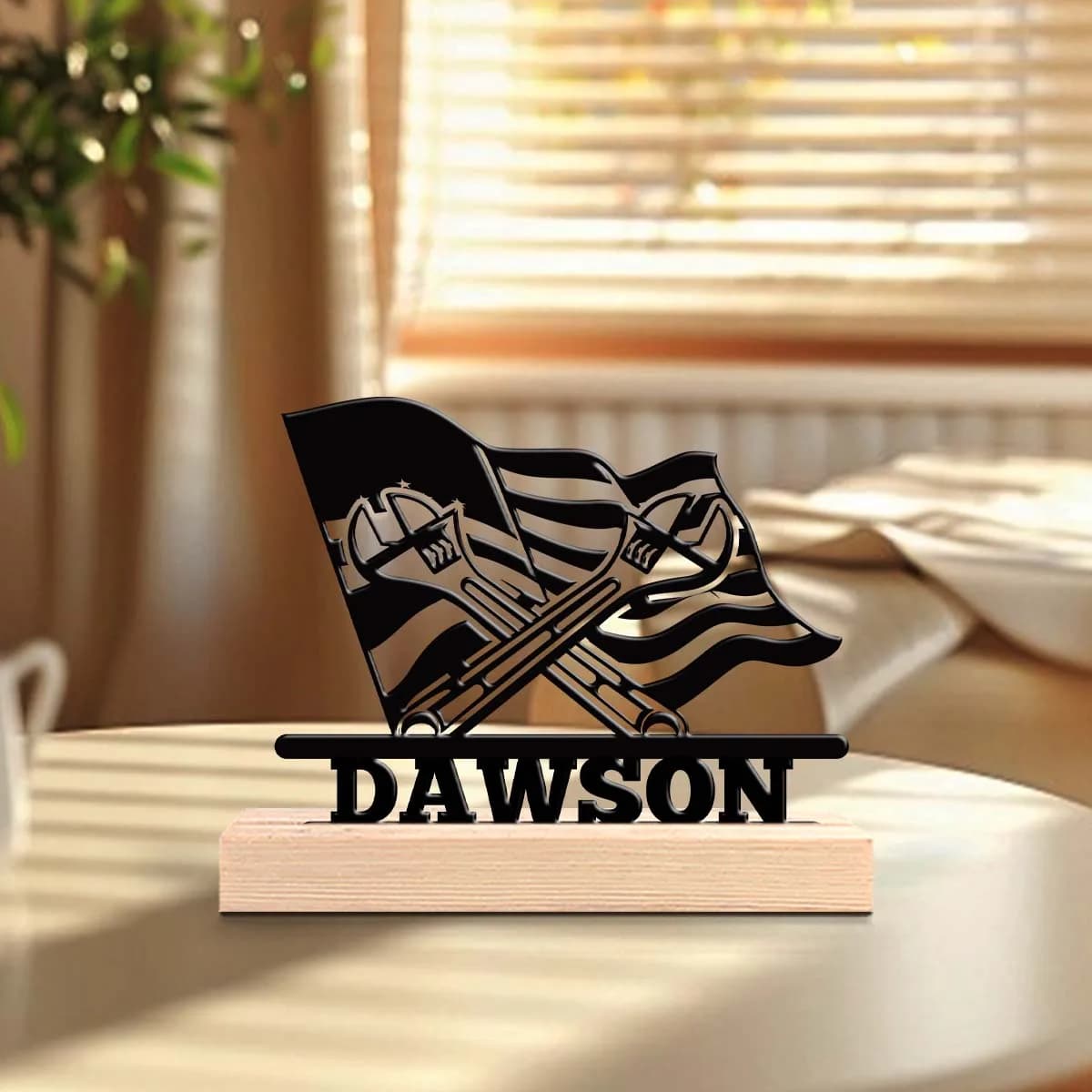 1pc Interesting Metal Desktop Decoration Customizable Content With Wooden Base Holiday Decoration Gifts,Desktop Statue Ornaments