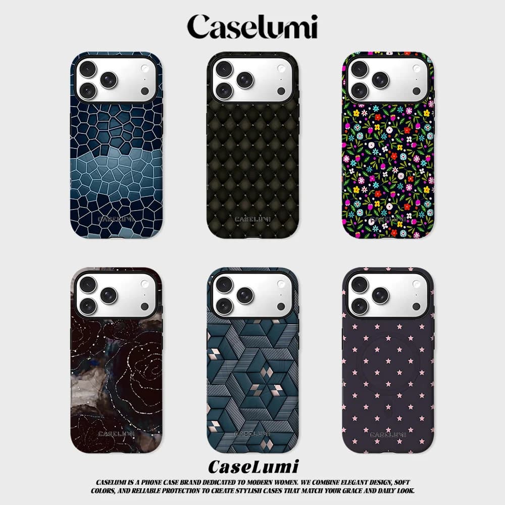 CaseLumi Matte Bumper For Magsafe Case For iPhone 17 16 15 14 Plus 13 Pro Max Shockproof Hard PC Dark Blue Mosaic Tile Cover