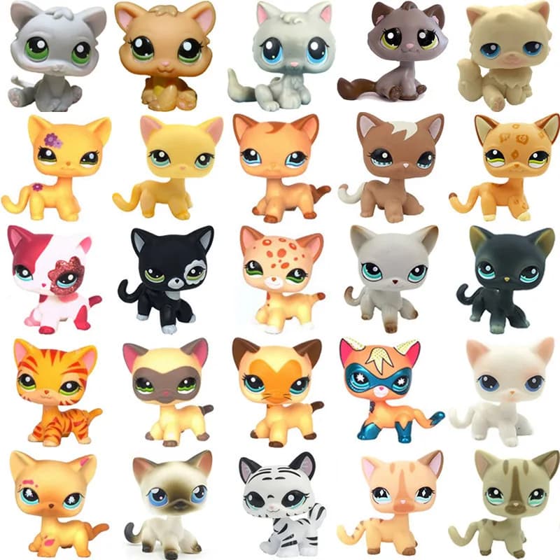 Littlest Pet Shop Statuette di Gatti Carini con Occhi Grandi, Mini Figurine da Collezione di Gattini, Decorazione da Scrivania, Giocattolo per Bambini, Regalo per Collezionisti di Animali