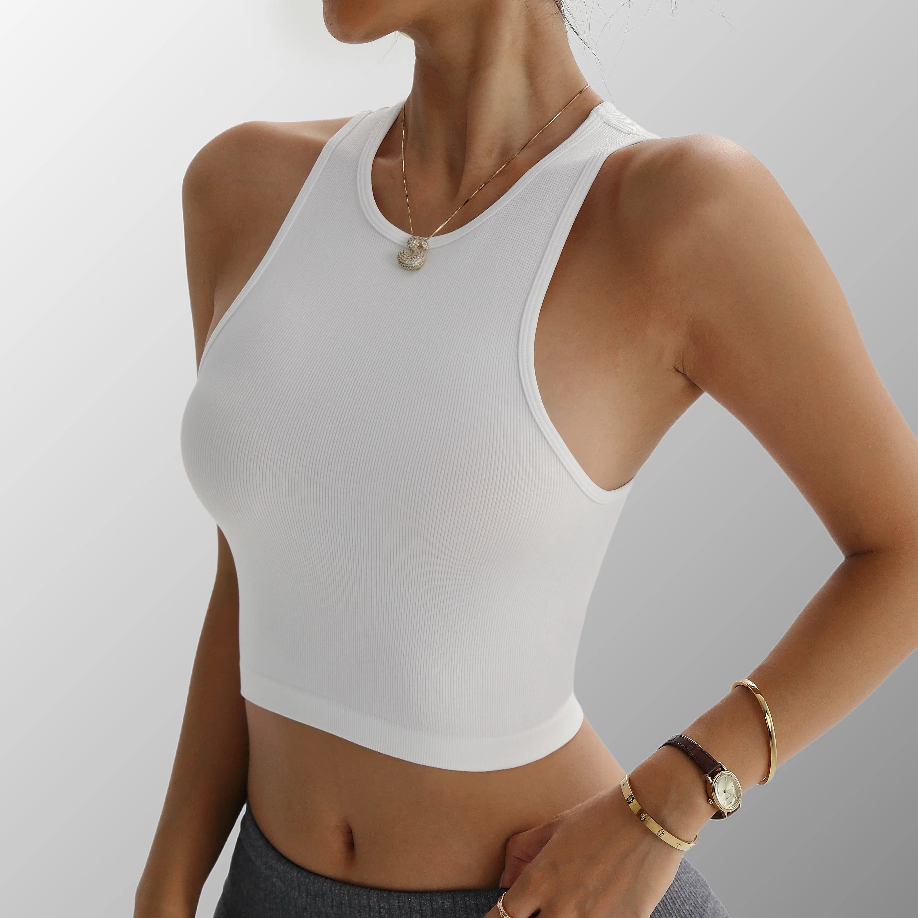 Sports Top Basic T-shirts Yoga Vest Seamless Streetwear Elastic Rib-Knit Sleeveless Casual Tank Tops Gym Wear Not-Transparent