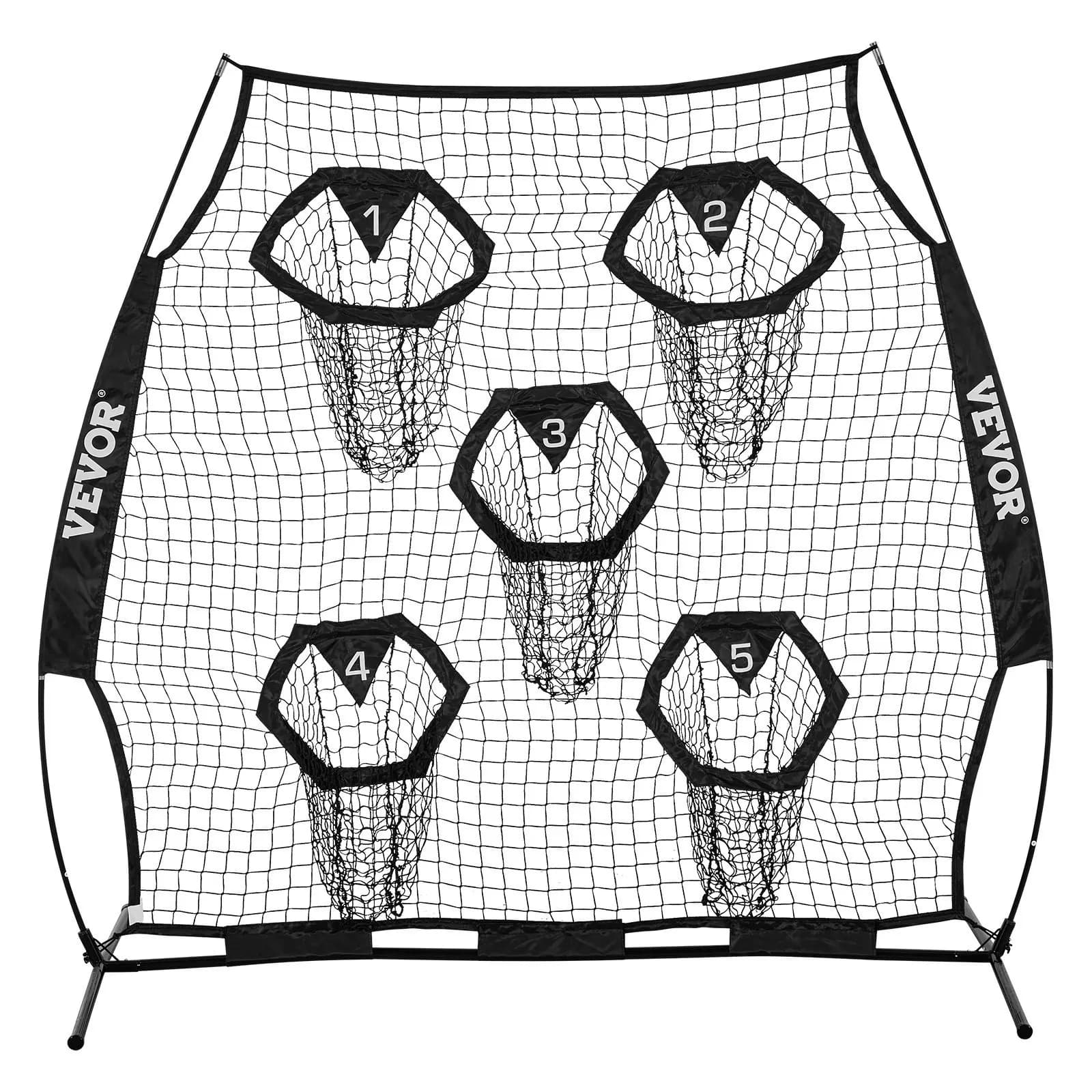 Rete da allenamento per il lancio della palla da football americano 6 x 6 piedi, rete per esercitazioni di tiro con 5 tasche bersaglio, rete senza nodi con supporti.