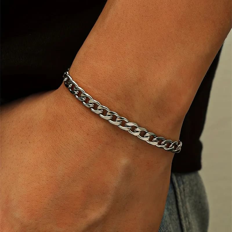 Hip-hop jewelry with minimalist chain bracelet in men's stainless steel 1 piece