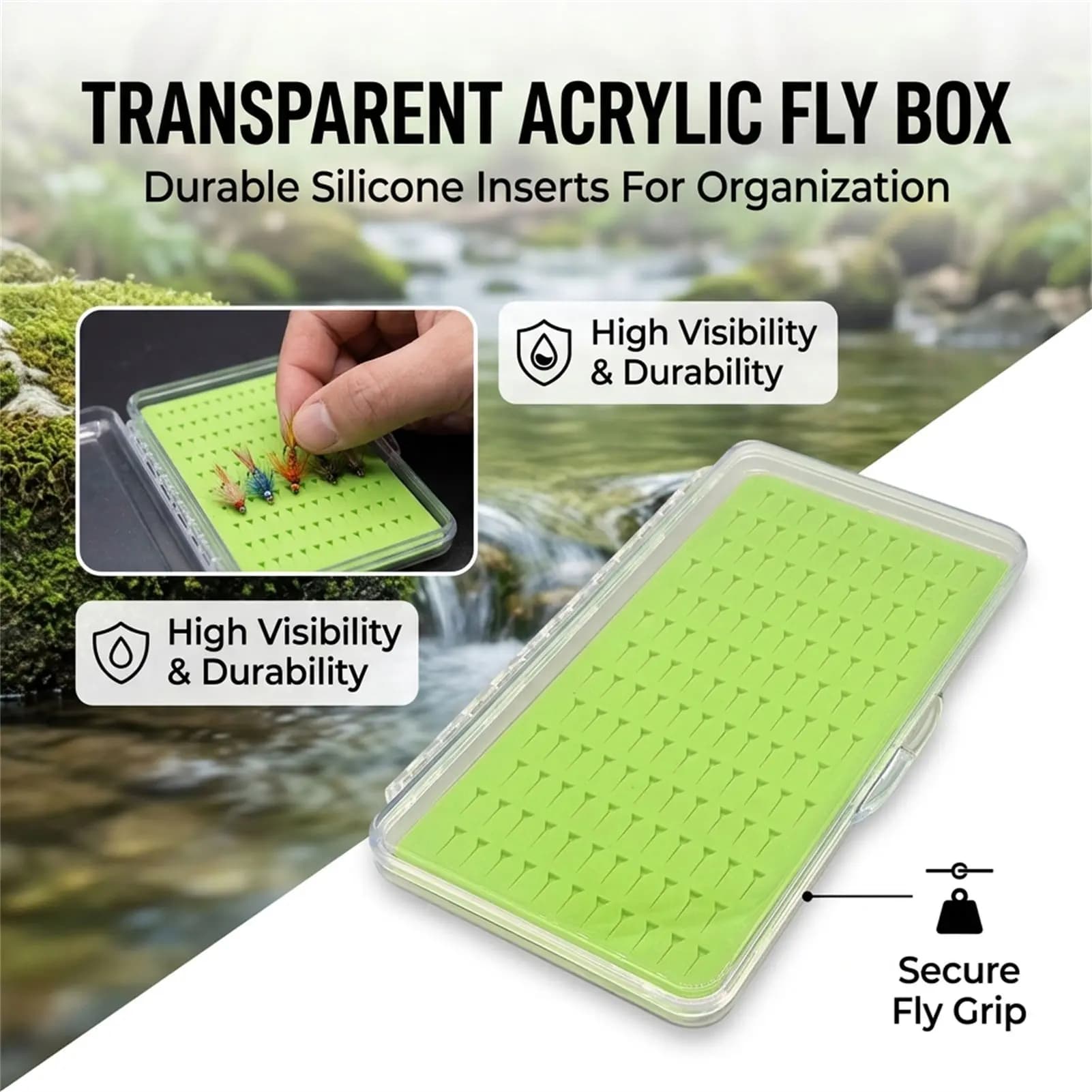 Scatola porta ami da pesca a mosca con schiuma, impermeabile, per ninfa, sottile, trasparente, taglie S M L, per attrezzatura da pesca