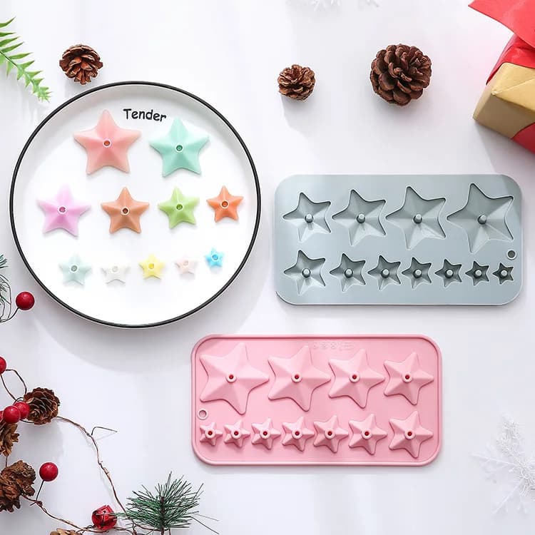Stampo in silicone a forma di albero di Natale con 11 stelle a cinque punte grandi e piccole, per dolci e cioccolato