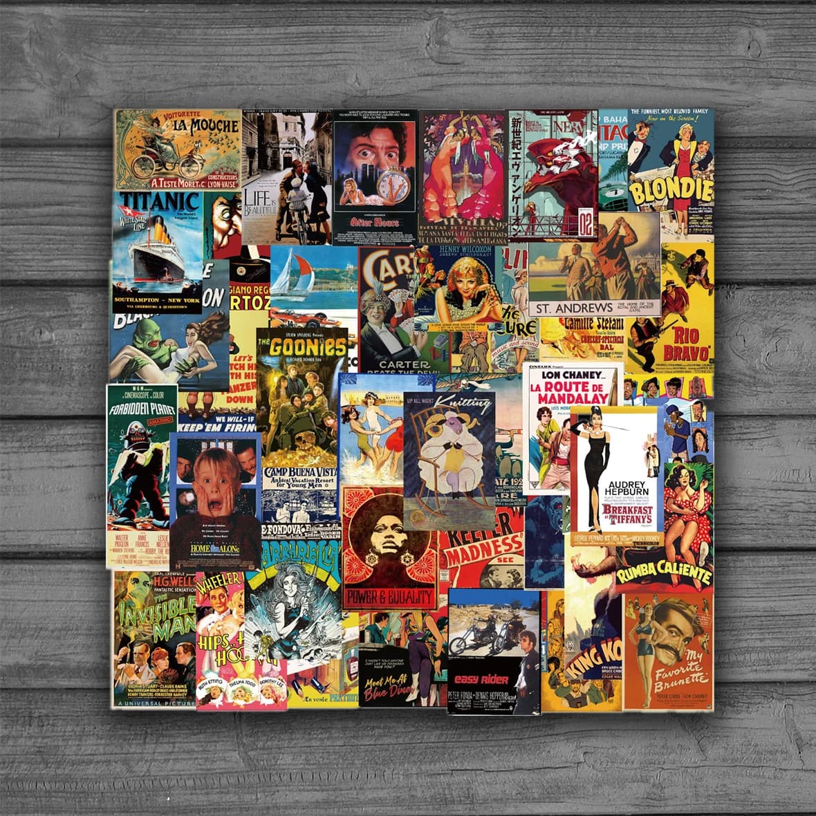 54Pcs Nostalgic Vintage Poster Stickers Set Classic Movie Decals for DIY Laptop Scrapbooking Album Journal Diary Planner Decor